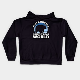 Just A Boy In A Grizzly Bear World - Grizzly Bear Kids Hoodie